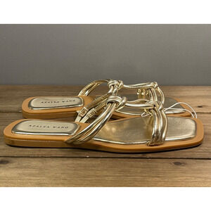 Azalea Wang Women's Stetson Sandals Size 7 Gold Metallic Flat Knot Flip Flops
